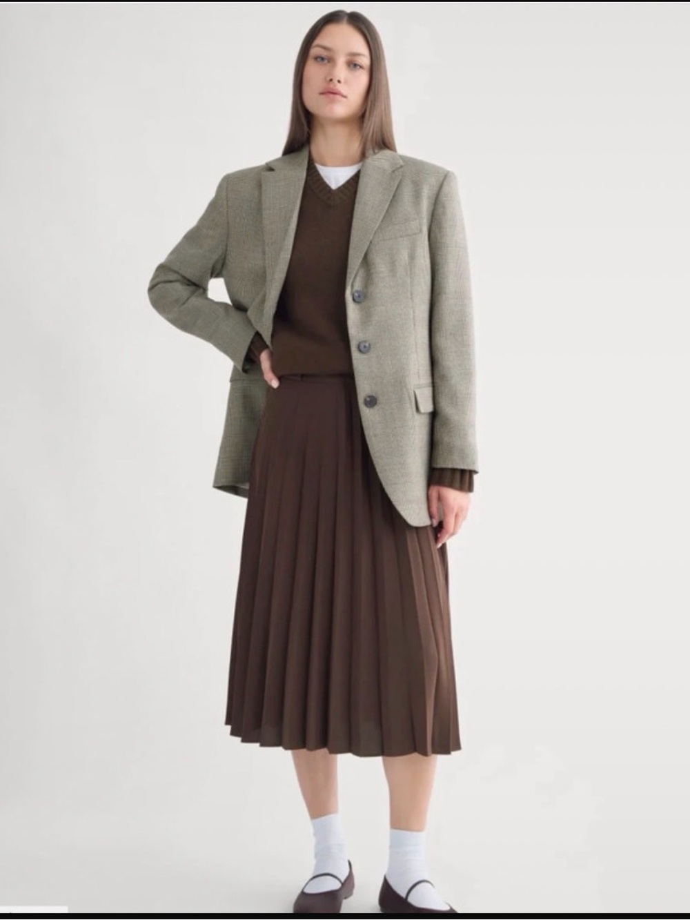 Dialogue The new language of style pleated merino wool midi coco/chocolate/brown